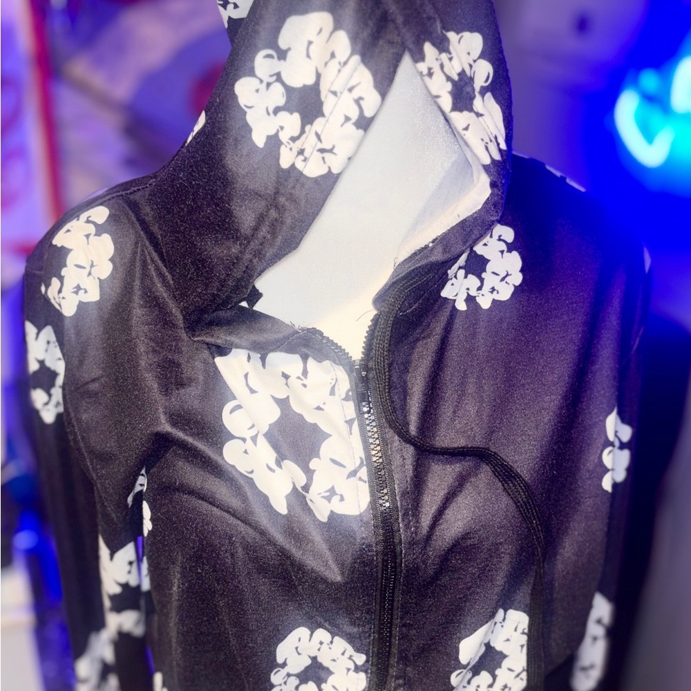 Black Floral Print Hooded Jacket - Women